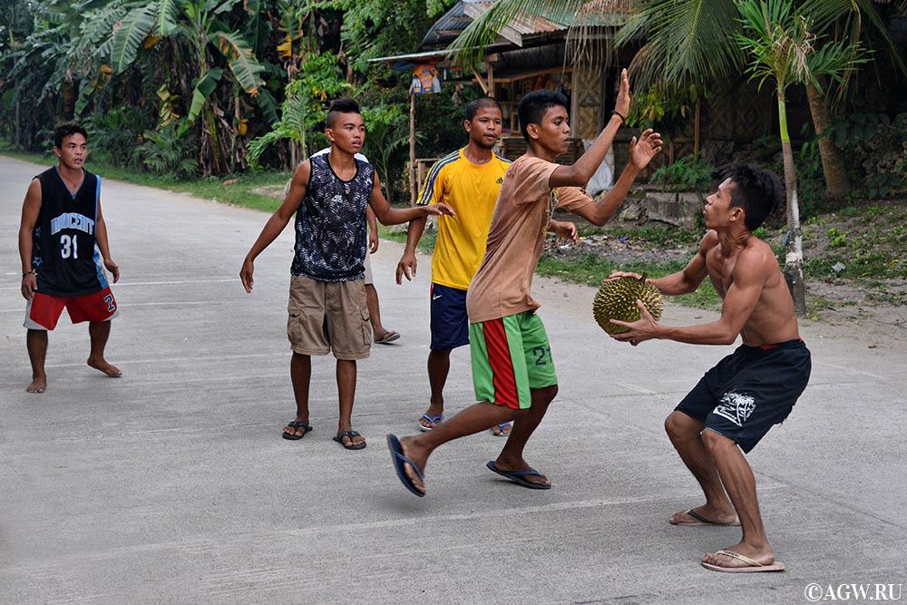 Филиппинцы играют в дворовый баскетбол. При фотошопе этого фото ни одного дуриана не пострадало.